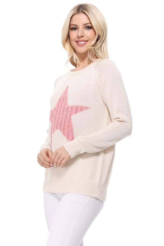 Cute Star Jacquard Round Neck Pullover Sweater