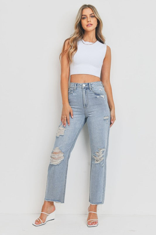 SUPER DISTRESSED STRAIGHT JEANS