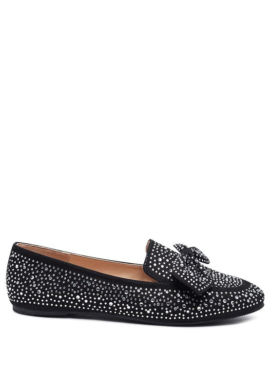 DEWDROPS EMBELLISHED CASUAL BOW LOAFERS