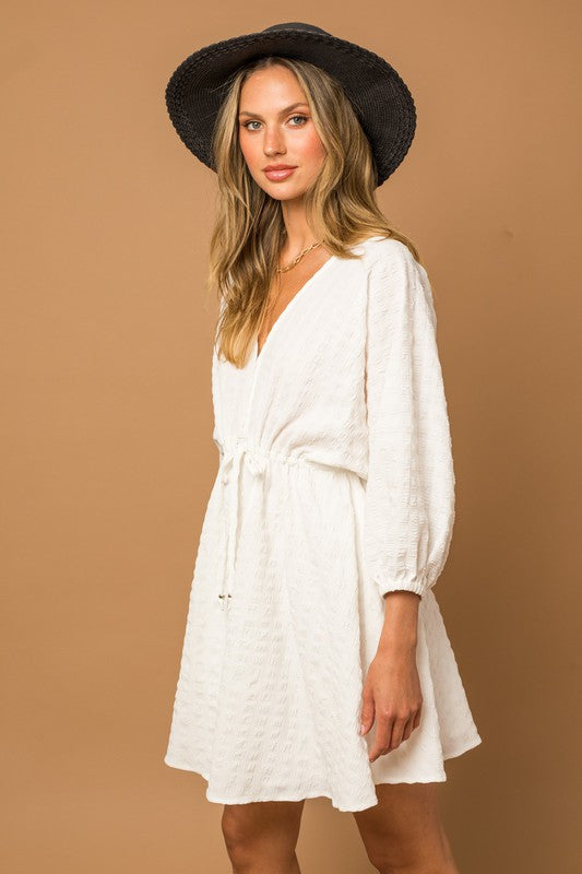 Blouson Seersucker Batwing Dress