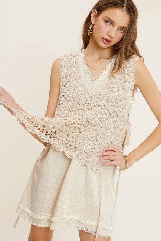 Self Side Tie Detailed Crochet Vest Top