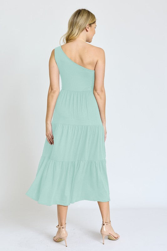 One Shoulder Ruffle Midi Dress