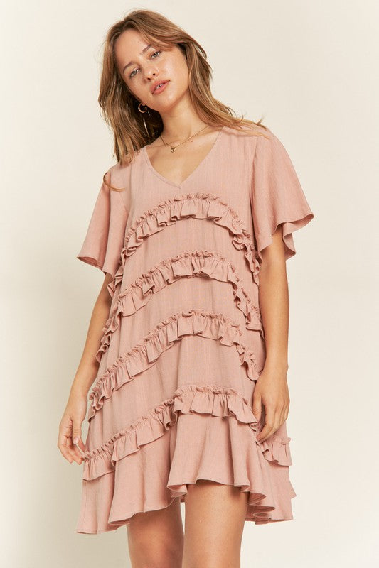 TIERED RUFFLE MINI DRESS