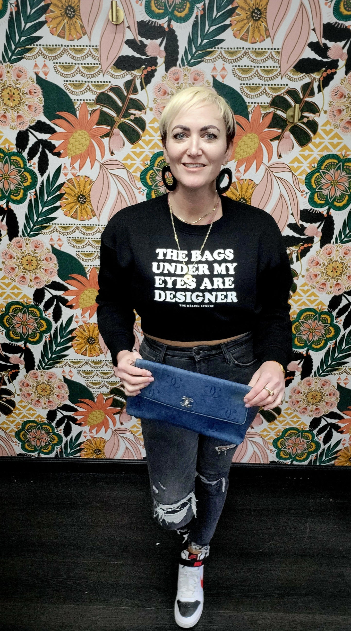 designer bag cropped sweatshirt