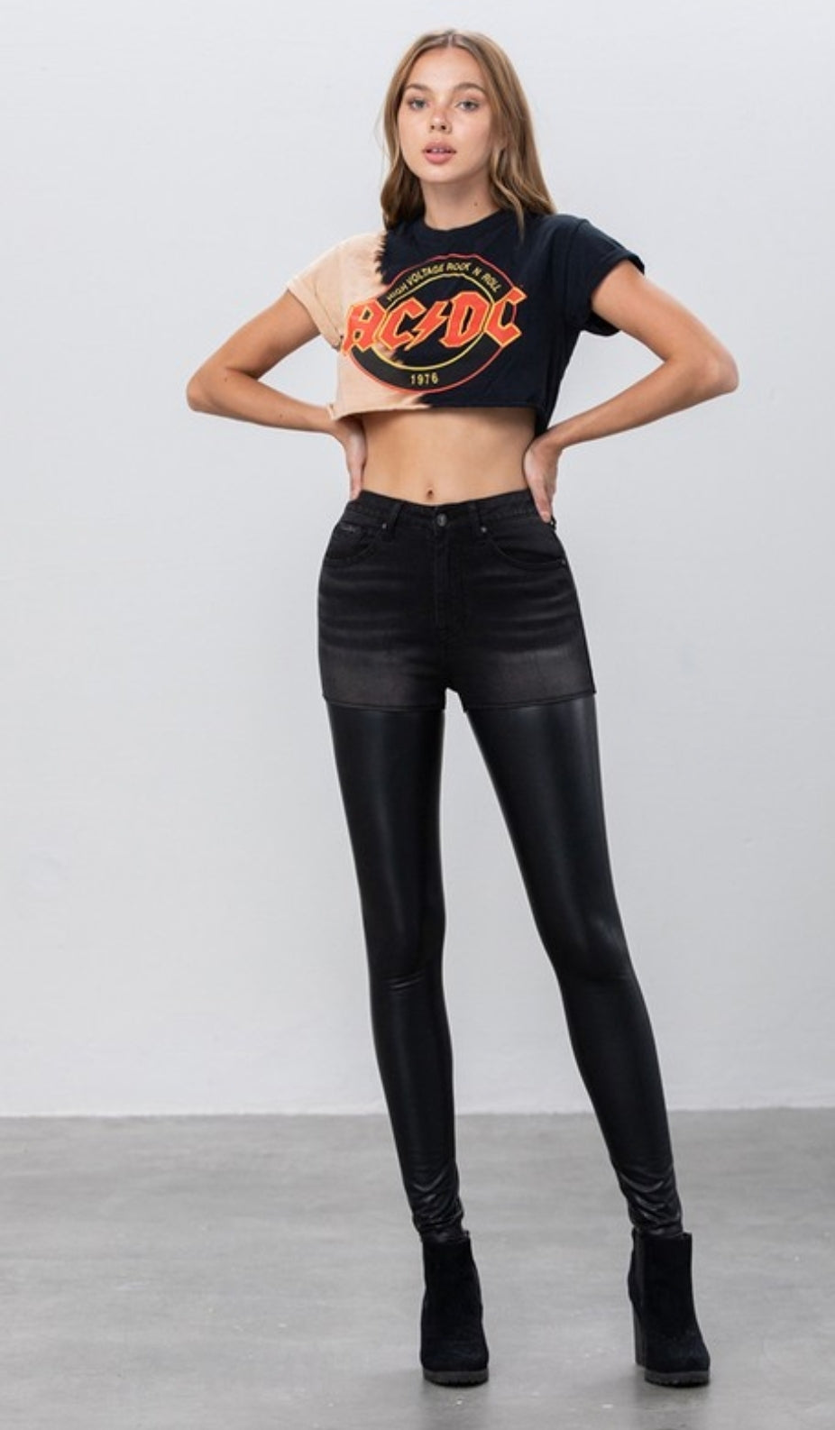 High rise leather denim pant